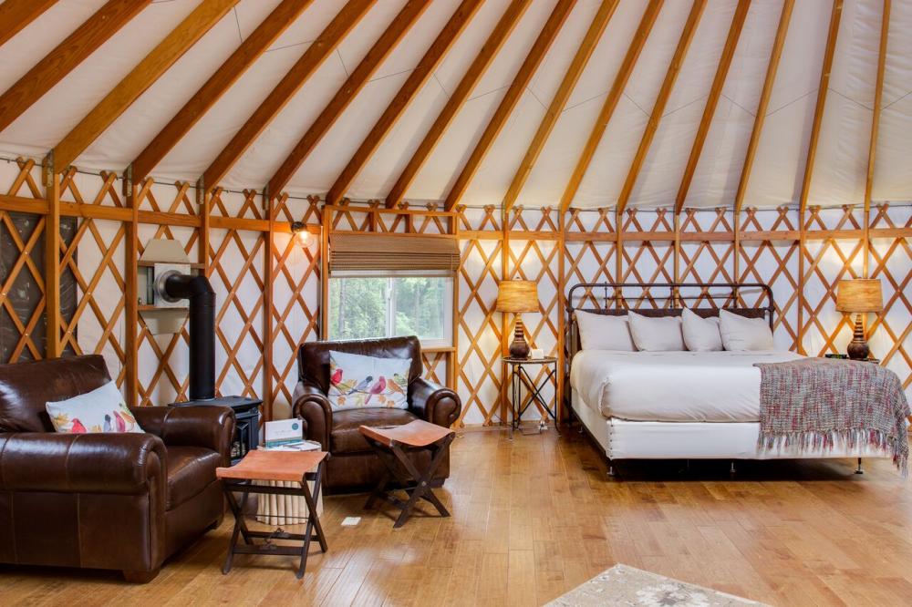Take a Virtual Tour of the Savage River Lodge and Sleeping Cabins yurt interior Hearthstone Homes